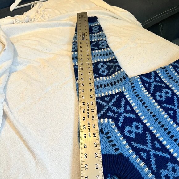 Lambswool Vtg Chilean Sweater Blue Fair Isle Hand Knit Ski Aztec Tribal Sz Small - Picture 5 of 7